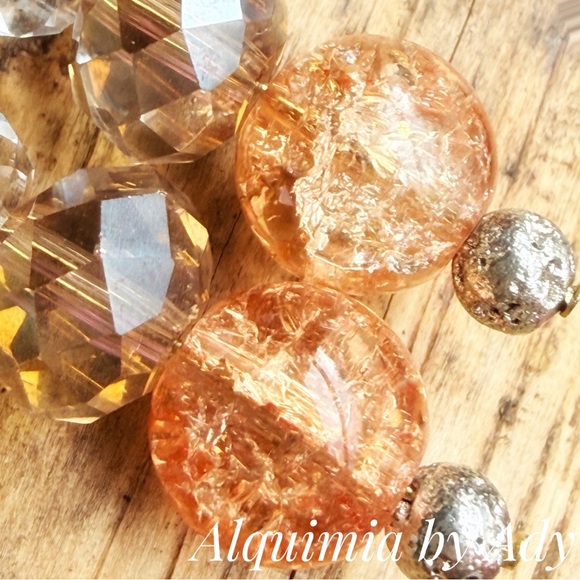 Warm Peach & Neutral Gemstone Drop Earrings — Lightweight Handmade Dangles - Picture 3 of 4